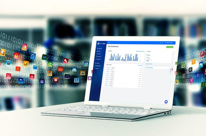 Device Magic mobile forms dashboard on connected laptop