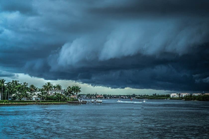 Natural Disaster Storm over water and land