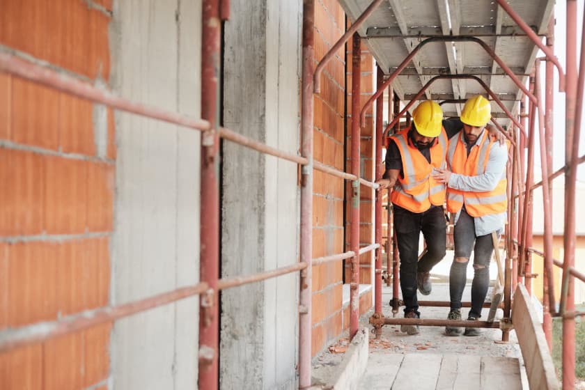 construction workers helping after work incident report